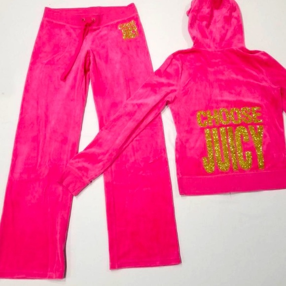 Y2K Juicy Couture BLING Pink Velour Velvet Tracksuit SET CHOOSE JUICY - Picture 2 of 16